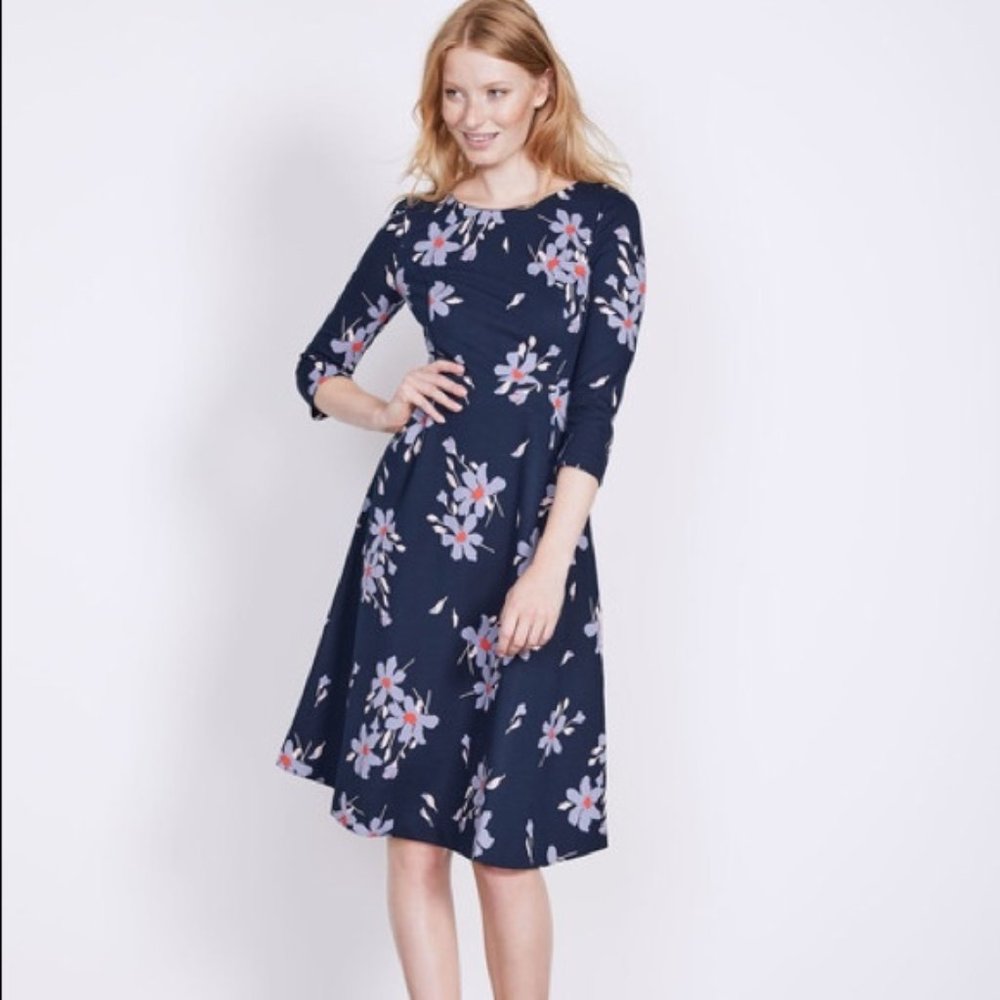 Boden Irene Ponte Dress 8P navy floral print
